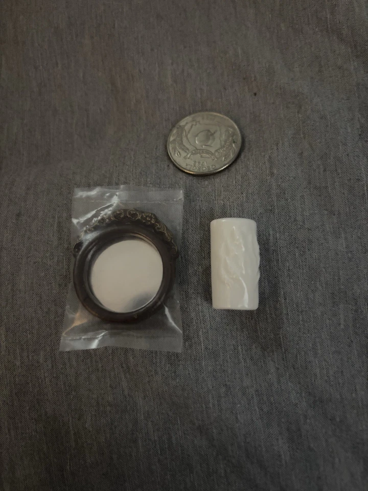 Vintage Miniature Dollhouse Mirror and Textured Vase 1:12 - Image 1 of 3