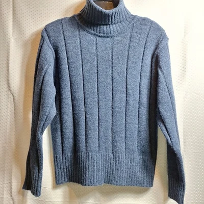 Винтажный DRESSBARN шерстяная смесь водолазка вязаный свитер размер XL синий наплечные подушечки опрятный - Изображение 1 из 4