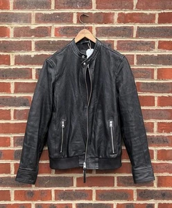 All Saints Mens HOPKIN Leather Bomber Jacket SMALL Black Biker Moto AllSaints - Picture 1 of 12