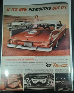 "Anuncio original de la revista Plymouth Sport Fury 1959 ""Si es nuevo, Plymouth lo tiene" - Imagen 1 de 1