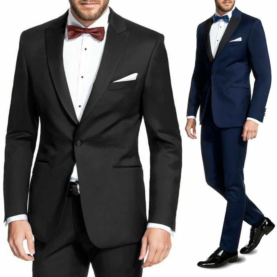 - SENZA MARCA//GENERICO - Smoking Uomo Blu Abito Nero Vestito Elegante Slim Fit Cerimonia Sartoriale VEQUE