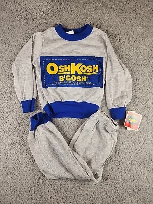 Vintage OshKosh B’Gosh Logo Pajamas Sz 4 Gray 2 Piece Long Sleeve Pants New 90s - Image 1 of 4
