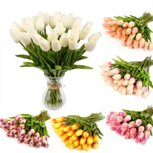 10PCS Tulip Artificial Flower Real Touch Artificial Bouquet Home Wedding Decor - Picture 1 of 32