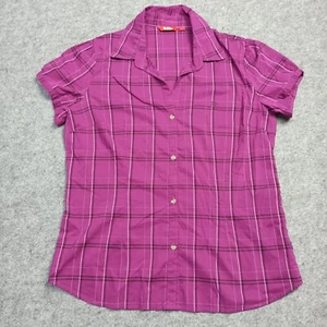 Fjallraven Womens Clover-Shirt Size L Purple Pink Plaid Button-Up Top Blouse - Picture 1 of 12