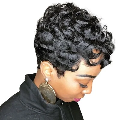 Wavy Pixie Cut Wig Short Human Hair Wig for Black Women Full Machine Made Wig - Image 1 of 4