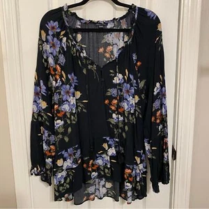 American Eagle Black Floral Print Boho Blouse Size XXL - Picture 1 of 6