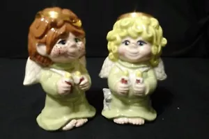 Figurenpaar Engel, Sommersprossengesicht Junge & Mädchen mit Kerzen - Bild 1 von 10