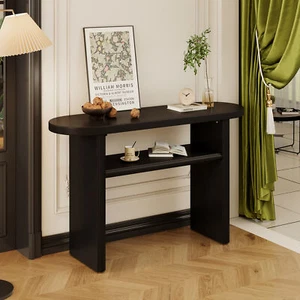 47.8"Wood Console Table with Shelf Storage Sofa Table for Hallway Entryway Black - Picture 1 of 12