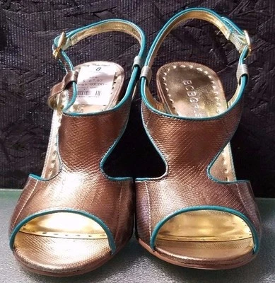 Turquoise & Bronze Textured Leather Open Toe Heel by BCBGirls, Size 8M, NWB - Image 1 of 4