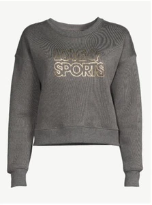 Love & Sports Damen grau Fleece Cropped Logo Sweatshirt Größe Large neu mit Etikett - Bild 1 von 6