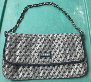 Borsa a mano Talbots vintage argento e nero cestino tessuto nastro e tracolla catena - Foto 1 di 6