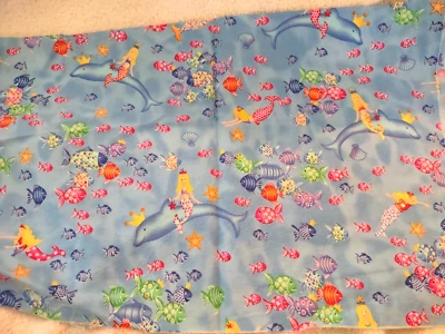Mermaid Dolphin Fish Sewing Fabric Scrap 21" x 17" - Image 1 of 3