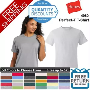 🔥 Hanes Men Perfect-T T-Shirt cotton & blends short sleeve Up To 5XL 4980 a - Picture 1 of 190
