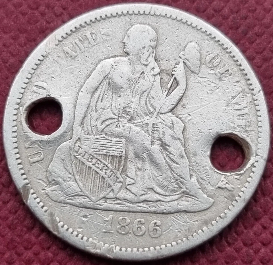 Moneda de diez centavos S Seated Liberty 1866 10c mejor grado XF detalles #51230 Foto 1 de 2