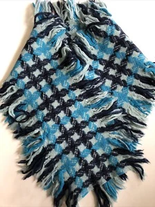 Gap Women Turquoise Aqua Teal Blue Wool Fringe Check Plaid Retro Scarf NEW 2001 - Picture 1 of 7