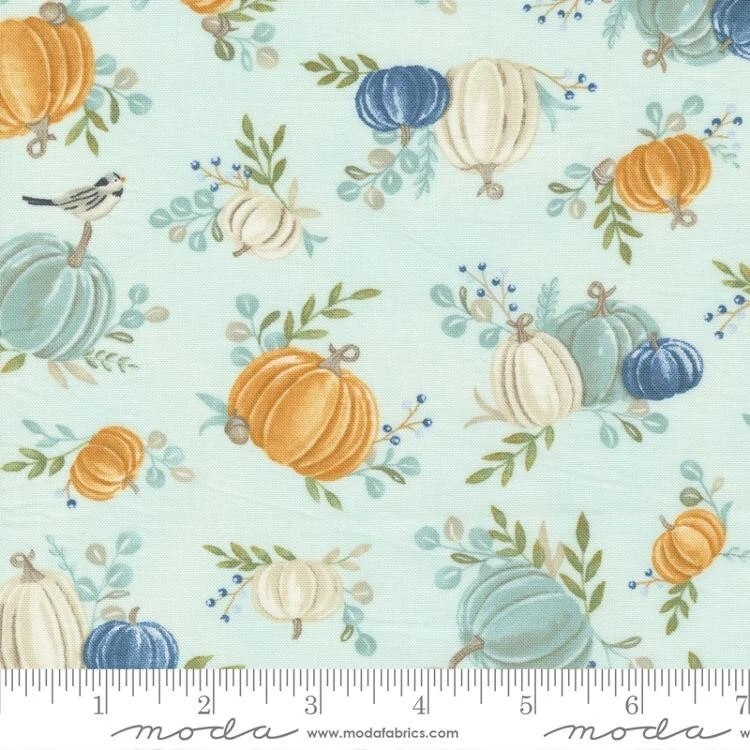 Harvest Wishes by Deb Strain Cotton Fabric 1 Yd Aqua Pumpkins - Image 1 of 1