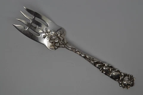 Alvin Bridal Rose Sterling Silver Cold Meat Fork - 7 3/4" - 68g - Mono Cover