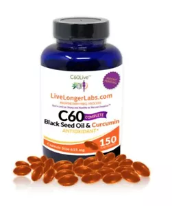 C60 COMPLETE BLACK SEED OIL & CURCUMIN ANTIOXIDANT 150 SOFTGELS - Picture 1 of 3