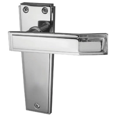 Deco Door Handles Sets on Backplate Polished and Satin Chrome Finish - Image 1 of 4