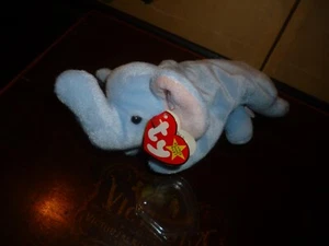 Rare Ty Beanie Baby Peanut The Elephant Light Blue Pvc Pellets TAG ERROR-1995 - Bild 1 von 7