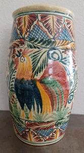 Jarrón Casal Mexicano Arcilla Cerámica Crackle Motivo Gallo 10.25" Alto De Colección - Imagen 1 de 24