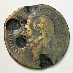 HN Kingdom Of Italy Vittorio Emanuele II 1862 Cent. 10 AE - Curiosities - Q914 - Picture 1 of 2