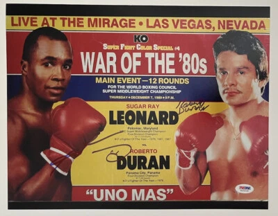 SUGAR RAY LEONARD & ROBERTO DURAN SIGNED BOXING 11X14 PHOTO PSA/DNA - Image 1 of 2