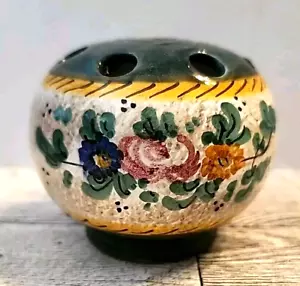 Ceramic Flower Frog Bud Vase Floral Vintage Green Hand Painted in Italy - Picture 1 of 7