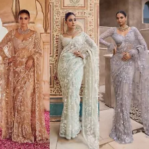SARI INDIAN WEAR BOLLYWOOD DESIGNER PAKISTANO DONNA SARI ETNICO BOLLYWOOD ABITO - Foto 1 di 18