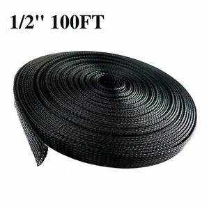 1/2 Zoll schwarz 100 Fuß erweiterbar Draht Kabel Sleeving Ummantelung geflochtener Webstuhl NEU - Bild 1 von 4