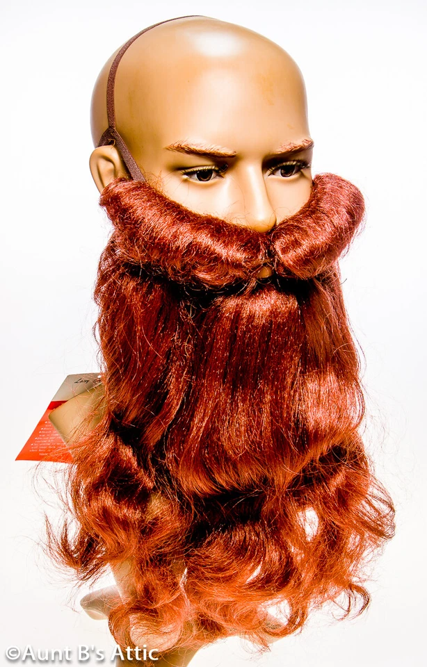 Barba castaño rojizo pelo sintético ondulado disfraz barba con bigote adjunto y elástico  Foto 1 de 1