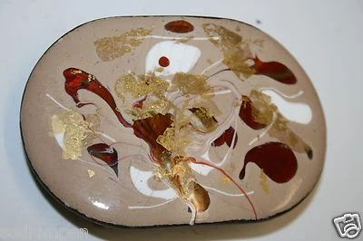 Hebilla de cinturón vintage MOD Mid Century moderna pintada a mano firmada expresionista Foto 1 de 4