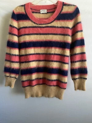 Wallace Crew Neck Striped Multicolor Lightweight 80% Rabbit Hair Sweater S - Image 1 of 4