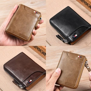 1-2 Pack Men's Leather Wallet RFID Blocking Theft Protection w/Zipper Purse - Picture 1 of 12