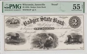 JANESVILLE WISCONSIN BADGER STATE BANK 2 $ PROOF KRAUSE/HAXBY PLATE NOTE - Bild 1 von 2