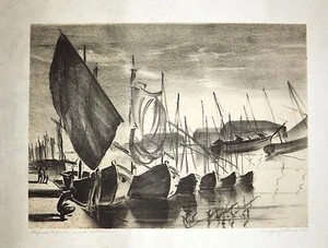 California artist Hugo Scatena 1928 “Riposo dopo la pesca notturna” - Picture 1 of 6