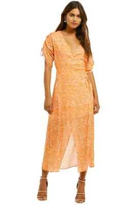 SUBOO Sienna Wrapped Midi Dress Orange Wedding Guest Size 10 AU | RRP 289.00 - Picture 1 of 3