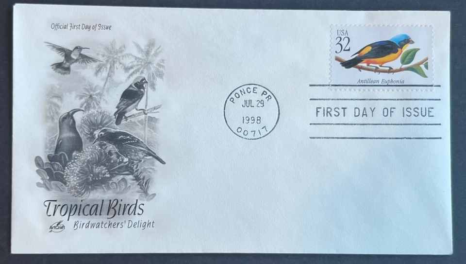 TROPICAL BIRDS JUL 29 1998 PONCE PR ARTCRAFT FIRST DAY COVER (FDC) - Image 1 of 1