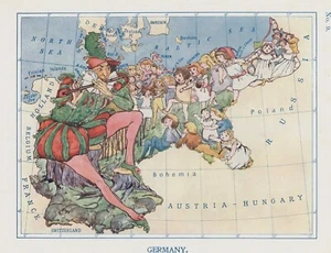 Antique Caricature Map "Germany" Lilian Lancaster Tennant, 1912 - Picture 1 of 3
