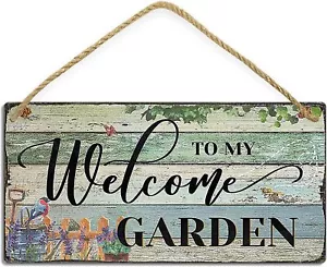 Retro Garden Wood Signs Welcome to My Garden Wooden Hanging Sign Plank Plaque... - Picture 1 of 1