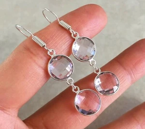 NATÜRLICHE RUNDE ROSA KUNZIT 925 STERLINGSILBER OHRHÄNGER HAKEN 1,75" - Bild 1 von 4