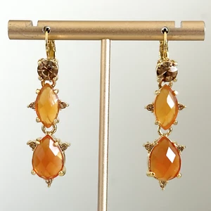 Joan Rivers Orange Tangerine Crystal Triple Stone Gold Tone Leverback Earrings - Picture 1 of 9