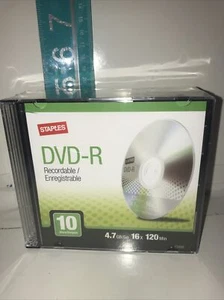 Staples 4.7GB 16X DVD-R Wrap 10/Pack SEALED - Picture 1 of 3