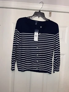 Chaps Denim Women's Large Navy & White Stripe 3/4 Sleeve Top (HOME63) - Picture 1 of 2