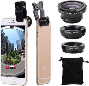 Kit obiettivo fotocamera cellulare 3 in 1 macro grandangolare per smartphone iPhone Android - Foto 1 di 6