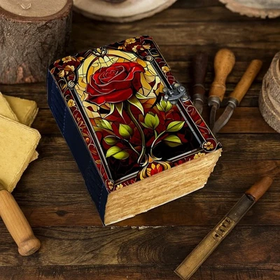 400 Page Large Vintage Journal Notebook Red Rose Design | Handmade Leather Diary - Image 1 of 4