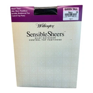 Worthington Sensible Sheers Control Top Sheer Toes Pantihose Queen Tall Navy NOS - Picture 1 of 2