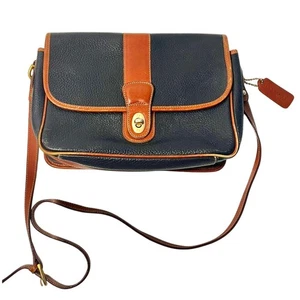 Vintage 1980’s Coach Sheridan Mayfield Navy Blue Pebbled Leather w/ Brown Trims - Picture 1 of 13