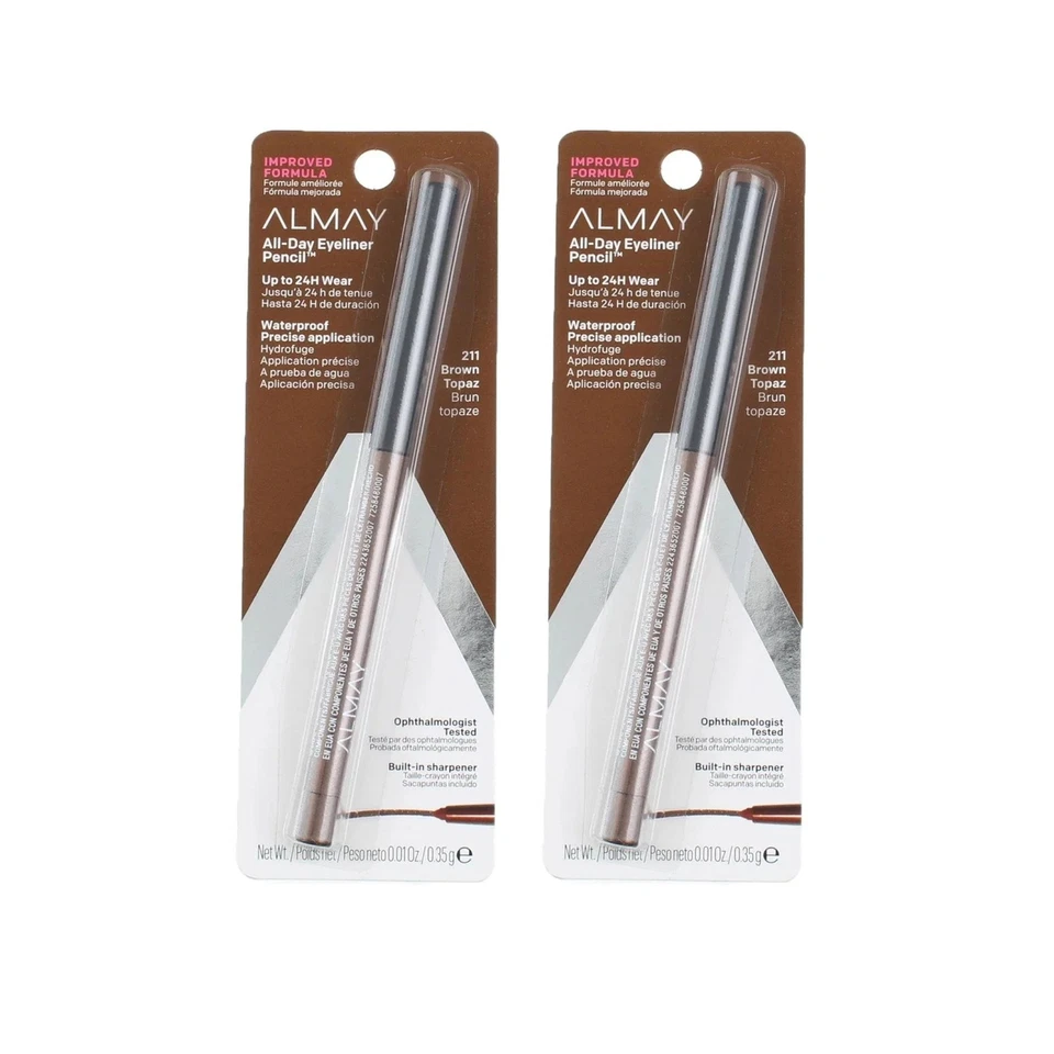 Lápiz delineador de ojos Almay All Day, topacio marrón 211, impermeable, 0,01 oz, paquete de 2 Foto 1 de 1