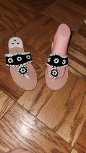 Jack Rogers Patent Leather Flat Sandal Black/White Woman's Size 6  /Use Once - Picture 1 of 7